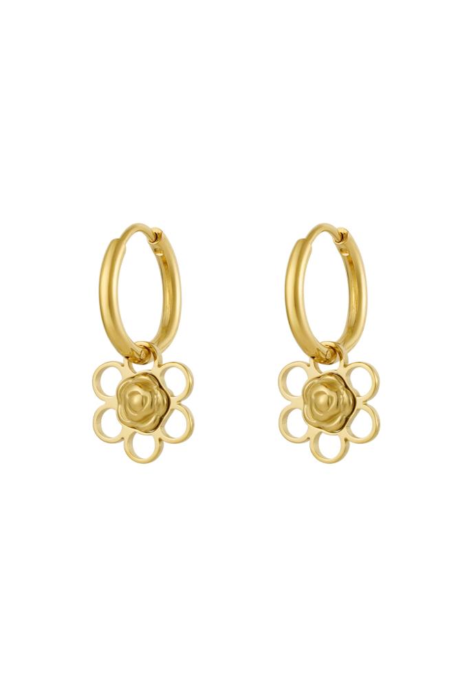Oorbellen ring bloem/roos bedel