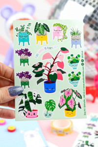 Stickervel planten met Pink Princess, Monstera en Pilea