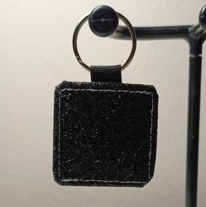 Gepersonaliseerde Fotosleutelhanger Vierkant Zwart Glitter | Eigen Foto