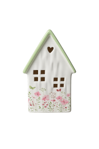 Theelichthuisje House Floral Mintgroen Dak – Aardewerk 22 cm